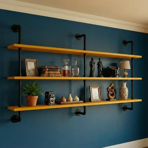 Miniatura 47 de HDDFER - Estantería industrial para tuberías rústicas en blanco, estantes de pared de tubería industrial con tablas de madera, estantes flotantes