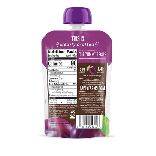 Miniatura 3 de Happy Baby Mezclas de apoyo digestivo, alimento para bebés etapa 2 con fibra prebiótica, manzana, calabaza y ciruela, 4 onzas (paquete de 16) +