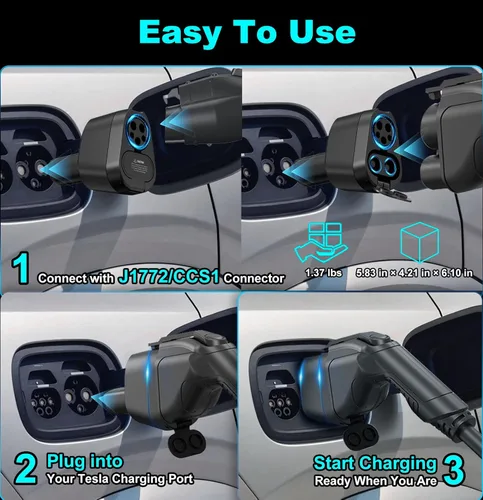Miniatura 7 de Aurisyn Adaptador CCS1 a Tesla 2 en 1 a Tesla y J1772 a NACS, carga rápida de 250kW 500V para Tesla Model 3/Y/X/S/Cybertruck, compatible