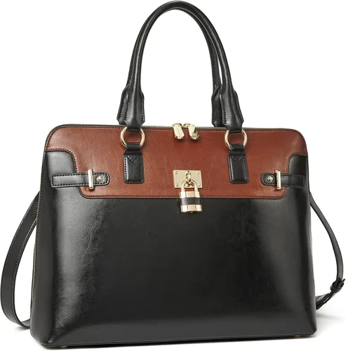 Miniatura 11 de BOSTANTEN Maletín de cuero para mujer de 15.6 pulgadas, bolso de hombro para laptop, oficina, trabajo, bolso cruzado