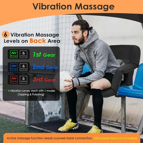 Miniatura 3 de HOPERAN Massage Heated Stadium Seats for Bleachers with Back Support & Lumbar Pillow, 3 Level Heating & 6 Modes Massage Portable Heated Stadium