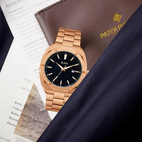 Miniatura 3 de BUREI Relojes de pulsera para hombre, relojes analógicos de cuarzo de acero inoxidable para hombre