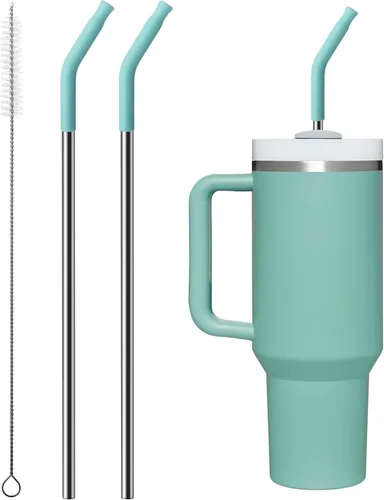 Miniatura 17 de 2 piezas de pajitas de acero inoxidable para vaso Stanley de 40 oz, accesorios de reemplazo para vaso Stanley de 40 oz con puntas de silicona