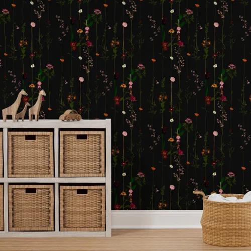 Miniatura 7 de Papel tapiz autoadhesivo de 9 x 2 pies – Moody Floral Dark Flower Stripe Wildflower Minimic Midcentury Modern Stripes Papel tapiz extraíble