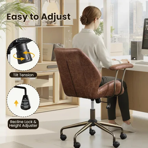 Miniatura 5 de Silla de escritorio de oficina en casa, silla de oficina moderna de mediados de siglo con soporte lumbar ajustable, silla ejecutiva de altura Marrón