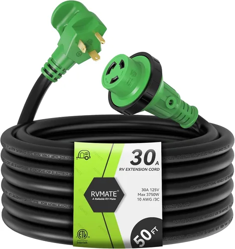 Miniatura 8 de RVMATE Cable de extensión de alimentación para RV bloqueable de 30 pies y 30 amperios con mango de fácil enchufe, TT-30P a L5-30R, indicador LED, 10