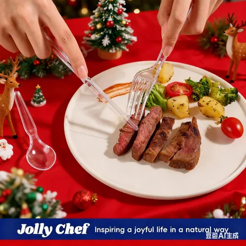Miniatura 9 de JOLLY CHEF Juego de 300 cubiertos de plástico transparente, 100 tenedores, 100 cucharas, 100 cuchillos, juego de cubiertos de plástico desechables