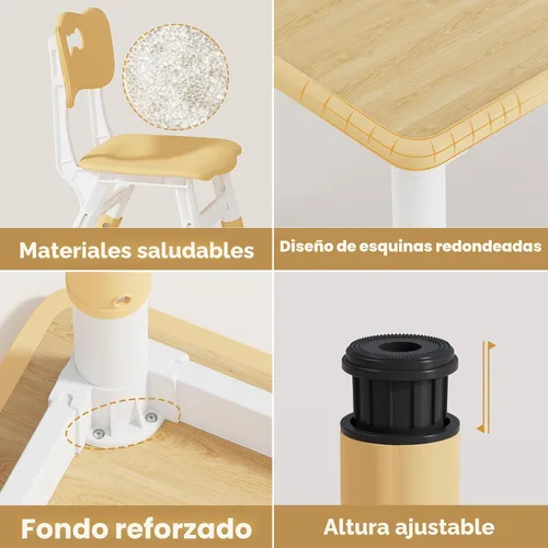 Miniatura 5 de Brelley - Juego de mesa y 2 sillas para niños, escritorio infantil ajustable en altura de 31.5" L x 23.6" W y juego de sillas, escritorio con diseño