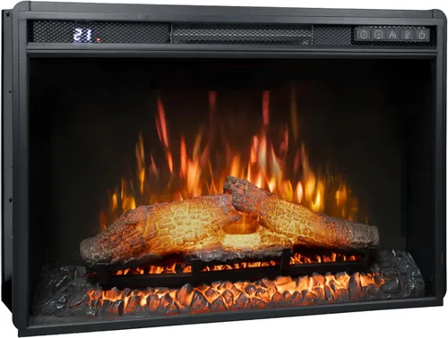 Inserto de chimenea eléctrica de 26 pulgadas de ancho, 6 niveles de brillo, 5 velocidades de llama, 62-82 ℉, temporizador y control remoto, chimenea