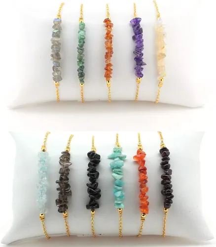 Miniatura 10 de Gempires Natural Chips Bar Bracelet, Energy Healing Crystals, Birthday, Gift for Her, Gemstone Jewelry 8 inch