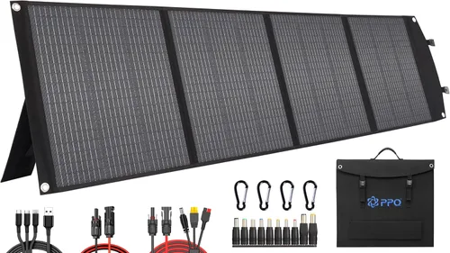 PPQ Kit de panel solar portátil de 200 W, 18 V/12 A, cargador solar plegable de 14 libras con 24% de eficiencia, 3 cables y 16 salidas para todas