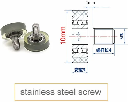 Miniatura 2 de SSIMOO Diámetro 0.394 in, tornillo M3, rodamiento de poliuretano de poliuretano con varilla de tornillo de acero inoxidable, polea suave recubierta
