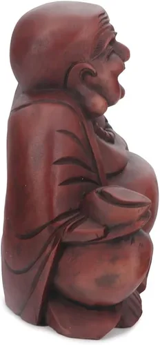 Miniatura 6 de Buddha Groove Estatua de Buda feliz de Polystone Hotei con acabado de caoba para uso en interiores