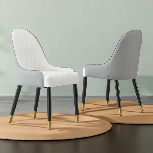 Miniatura 23 de Montary Juego de 2 sillas de comedor, modernas sillas de comedor con patas de acero dorado, elegantes sillas de piel sintética beige con respaldo