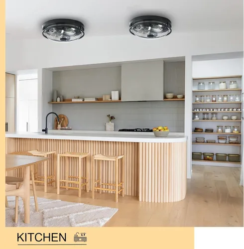 Miniatura 8 de Luz de techo de montaje empotrado Luminzone con pantalla de vidrio transparente, 2 luces, iluminación de estilo granja para interior y exterior