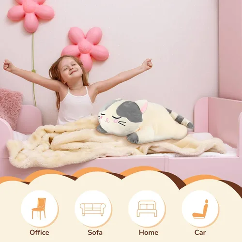 Miniatura 4 de Jexine 2 almohadas de felpa de gatito de 23.6 pulgadas, almohada de peluche grande para niñas, suave y lindo animal de peluche para niños, regalos