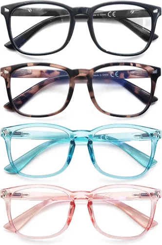 Miniatura 2 de Lentes de lectura para mujer + 2.00 con bloqueo de luz azul, lentes cuadrados para tramposos, paquete de 4 lentes transparentes, antirreflejos