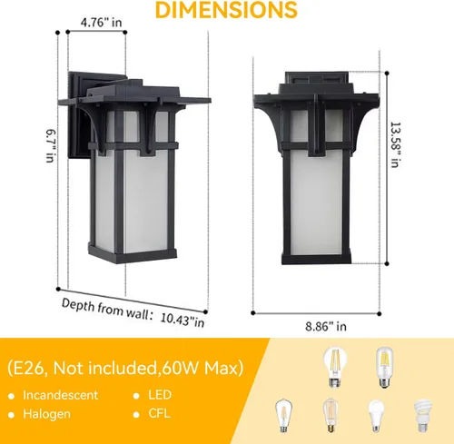 Miniatura 7 de Luces de porche para montaje en pared, farol de pared al aire libre, de aluminio impermeable con vidrio esmerilado, lámparas de pared modernas