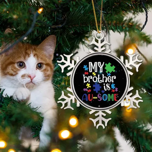 Miniatura 4 de Adornos de Navidad con texto en inglés «My Brother is Autismo», regalo para niños autistas, decoraciones de conciencia sobre el autismo, recuerdo