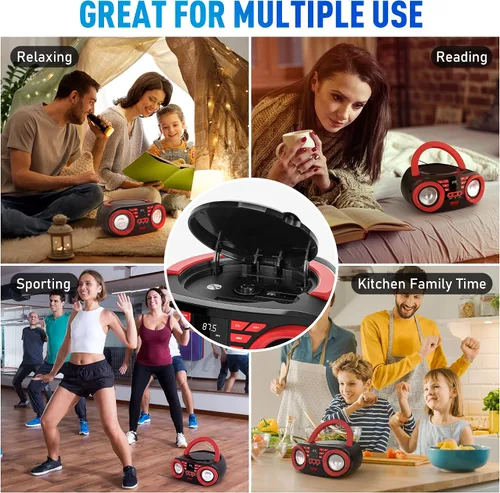 Miniatura 4 de Pyle Reproductor de CD portátil Bluetooth Boombox altavoz - Radio estéreo AM/FM y sonido de audio, compatible con CD-R-RW/MP3/WMA, USB, AUX