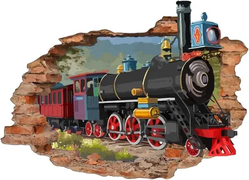 SUPERDANT Adhesivo de pared de tren retro 3D para despegar y pegar, mural de vinilo para habitación de los niños, dormitorio, sala de estar, sala de