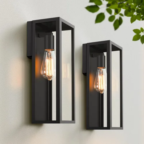 Miniatura 13 de VerRon Paquete de 2 faroles de pared para exteriores, apliques de pared impermeables para exteriores con pantallas de cristal, luces blancas