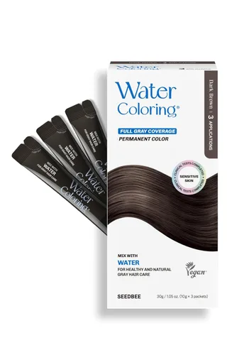 Tinte permanente coreano para el cabello, kit de color en polvo, marrón oscuro, cobertura de cabello gris, fórmula a base de plantas, fácil