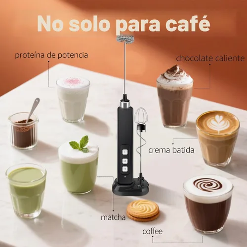 Miniatura 7 de Espumador de leche recargable de mano con 3 batidores de acero inoxidable desmontables, mezclador de bebidas ajustable de 3 velocidades, mini varita