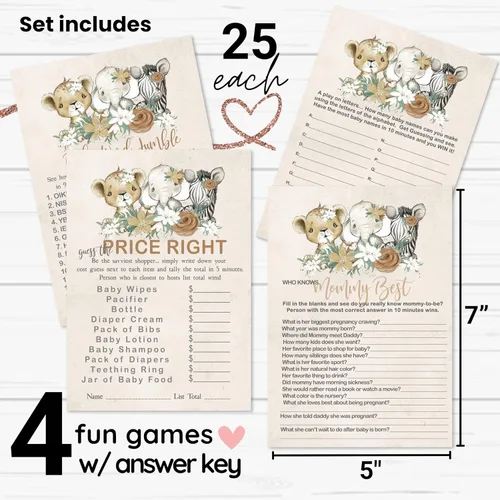 Miniatura 2 de Flora - Juegos de baby shower para niñas – Paquete de 25 actividades – Word Scramble, Adivina el precio, carrera de nombres de bebé y quién sabe