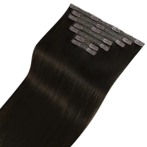 Miniatura 7 de Fshine Extensiones de cabello con broches, 22 pulgadas, 7 unidades, color marrón oscuro, doble trama, extensiones de cabello humano real con clip