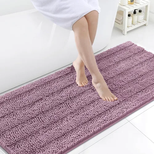Miniatura 65 de Grandaily Alfombras de baño de felpilla a rayas de 24 x 16 pulgadas, extra gruesas y suaves, absorbentes, parte trasera de goma, alfombra de ducha