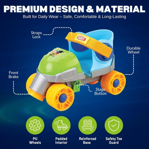 Miniatura 6 de Mis Primeros Patines - Patines en línea ajustables de entrenamiento fácil, patines de cuatro ruedas estilo cuádruple para principiantes, niños, Verde