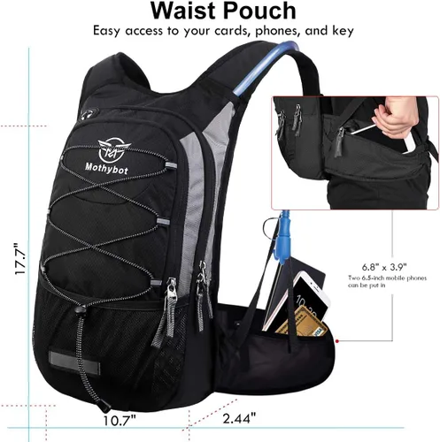 Miniatura 2 de Mothybot - Mochila de hidratación aislada con depósito de 2 litros sin bisfenol A (BPA) y almacenamiento, mochila de senderismo para hombres