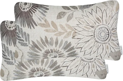 Miniatura 6 de Mika Home Paquete de 2 fundas de cojín rectangulares decorativas oblongas para silla, patrón de girasol, 12 x 20 pulgadas, color azul crema