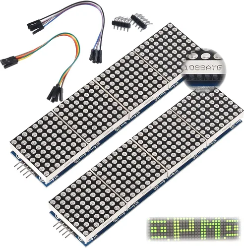 MAX7219 Módulo de matriz de puntos 32x8 4 en 1 módulos de pantalla LED para microcontrolador Arduino Raspberry Pi con cables de 5 pines verde
