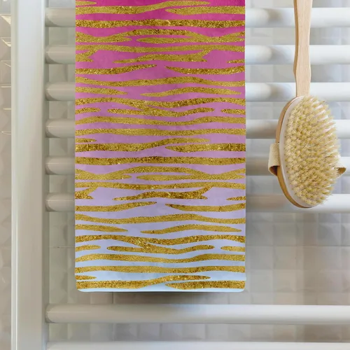 Miniatura 2 de 3dRose Pink to Blue Gradient Image of Gold Tiger Stripes Pattern 22x30 Bath Hand Pool Towel