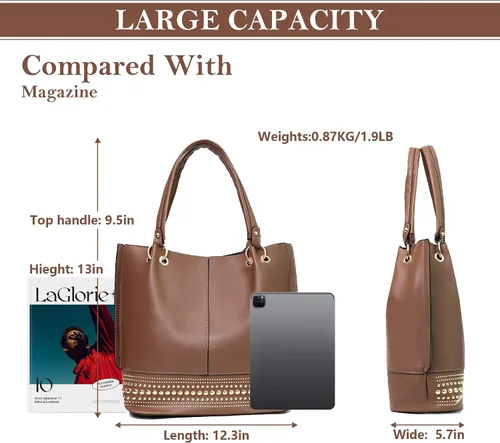 Miniatura 4 de HimmLig Juego de bolsas de mano para mujer, bolso grande y bolso de mano de cuero vegano, bolsa de hombro, bolsa cruzada, juego de 3 piezas