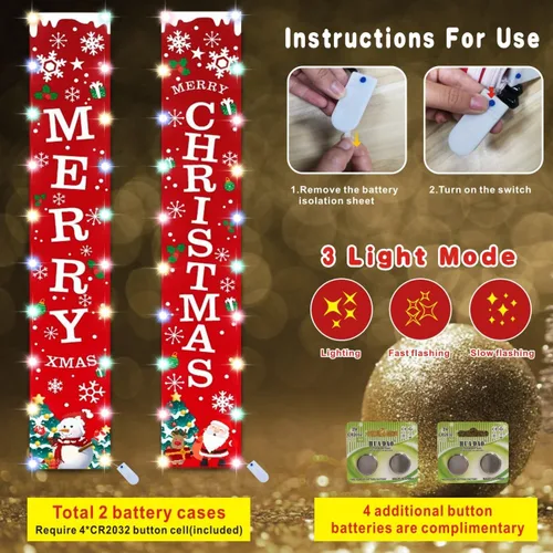 Miniatura 4 de Banderines de Navidad con luces de cadena LED, decoración de puerta de Navidad para interiores y exteriores, nuevo año, letrero rojo de bienvenida