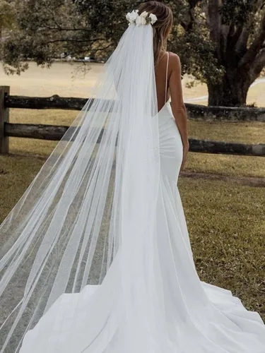 Unsutuo Velo de novia de 1 nivel, velo catedral, velo de tul con peine para mujeres y niñas (59 pulgadas de ancho x 118 pulgadas de largo, blanco)