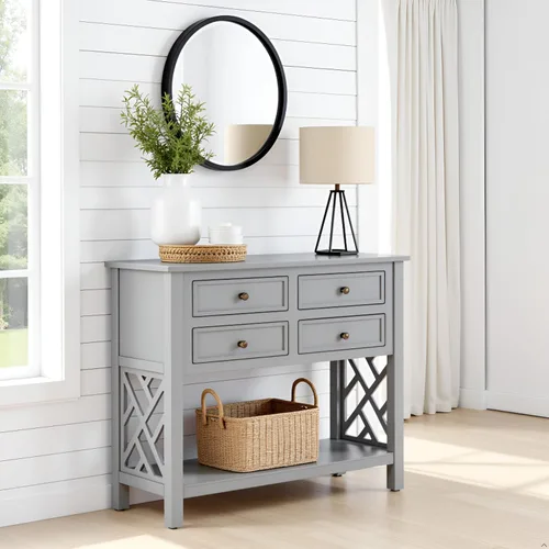 Miniatura 6 de Alaterre Furniture Coventry - Mesa consola de madera de 32 pulgadas de ancho con 4 cajones, color gris