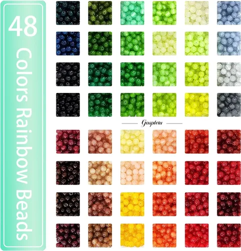 Miniatura 2 de 2600 cuentas de vidrio de 0.236 pulgadas para la fabricación de joyas, kit de fabricación de pulseras de cuentas de cristal de 48 colores, colores 2