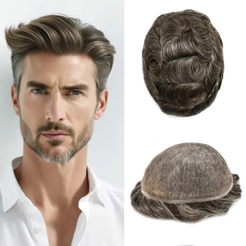 Miniatura 69 de Toupee For Men Real Human Hair System Mens Hair Piece Breathable Mens Toupee Durable Men Hairpiece 6X8#1 Jet Black 80% Density