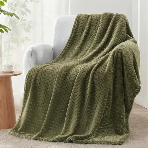 Miniatura 19 de Exclusivo Mezcla - Manta individual para cama, mantas de forro polar ligeras y acogedoras con textura ondulada decorativa, adecuadas para el Verde