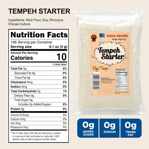 Miniatura 2 de Wira Tempeh - Arrancador con esporas de Rhizopus (Ragi Tempe) 17.50 onzas, Tempeh de Rhizopus Rhizopus Oligosporus con alto contenido de proteínas