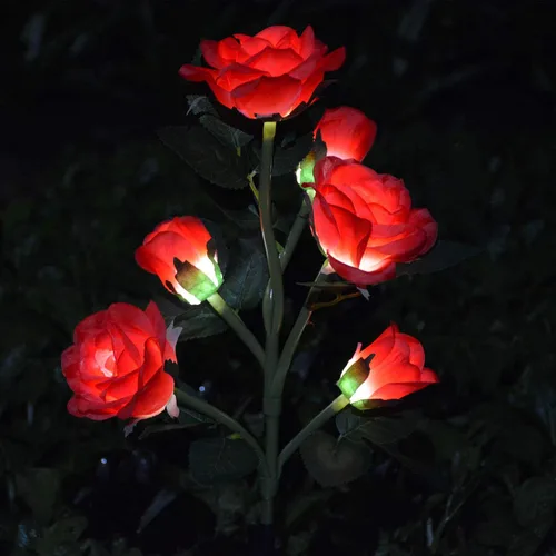 Miniatura 10 de [6 flores mejoradas] Luces de rosas artificiales alimentadas por energía solar, iluminación impermeable para decoración de jardín al aire libre