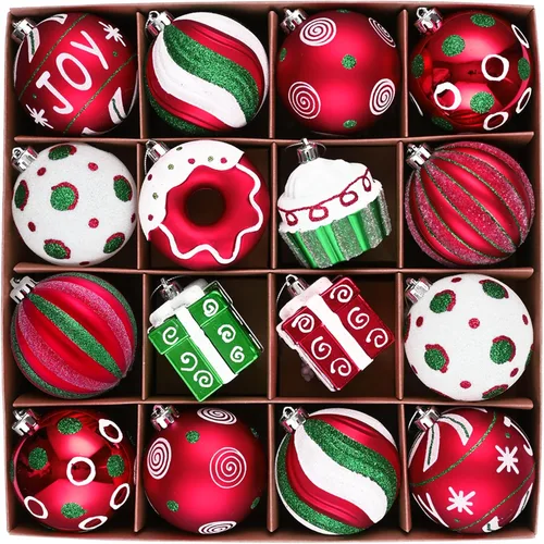 Valery Madelyn Juego de adornos para árbol de Navidad, 16 unidades de bastón de caramelo rojo, verde y blanco, inastillables, decoración de árbol de