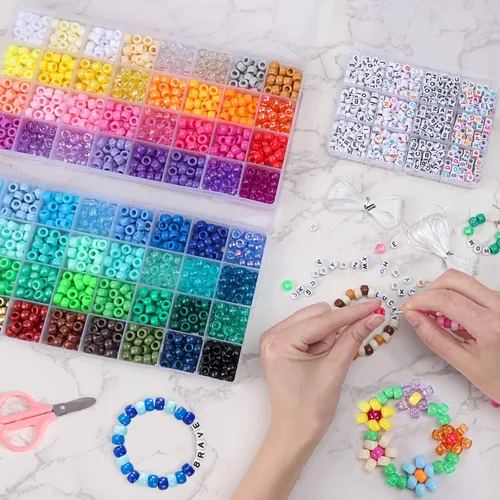 Miniatura 7 de QUEFE 2350 piezas, 64 colores, kit de cuentas de pony para hacer pulseras, kit de pulseras de amistad con cuentas de arcoíris Kandi, cuentas