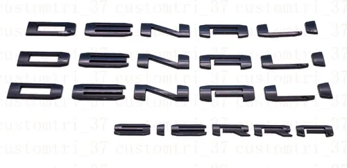 Kit de 4 piezas 2019 2020 2021 Sierra Denali letras emblemas negro brillante 1500 HD 2500 HD 3500 HD AT4 placa de identificación de repuesto para