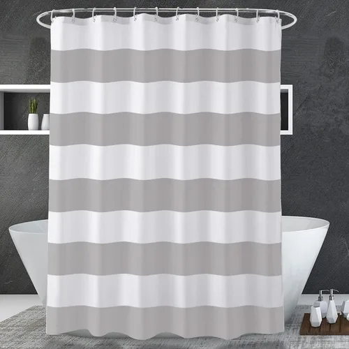 Miniatura 9 de AmazerBath Cortina de ducha en blanco y negro, tela a rayas con 2 piedras pesadas, 72 pulgadas de ancho x 72 pulgadas de alto