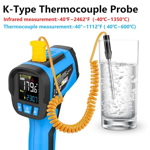 Miniatura 2 de Termómetro infrarrojo TEMIRUP de 40 ℉ a 2462 ℉, pistola de alta temperatura, termómetro láser digital IR sin contacto con sonda, pirómetro 30:1